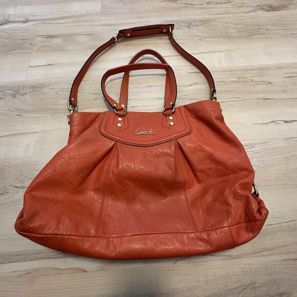Coach F19243 Ashley Orange Coral Leather Satchel Handbag Purse VTG Y2K - Picture 1 of 9